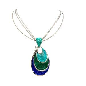 Chico's Necklace NWT Jewelry Statement 22.5" Adjustable Silver Tone Blue Green